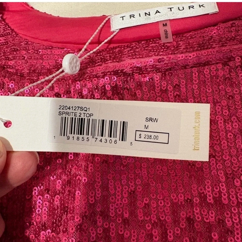 Trina Turk Fuchsia Sequin Short Sleeve Top - Picture 6 of 6